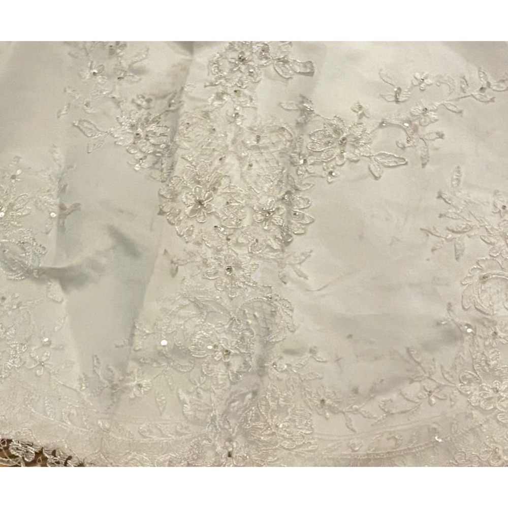 Satin Empire Waist A-Line Wedding Gown with Beaded Crystal Detail - Picture 7 of 11